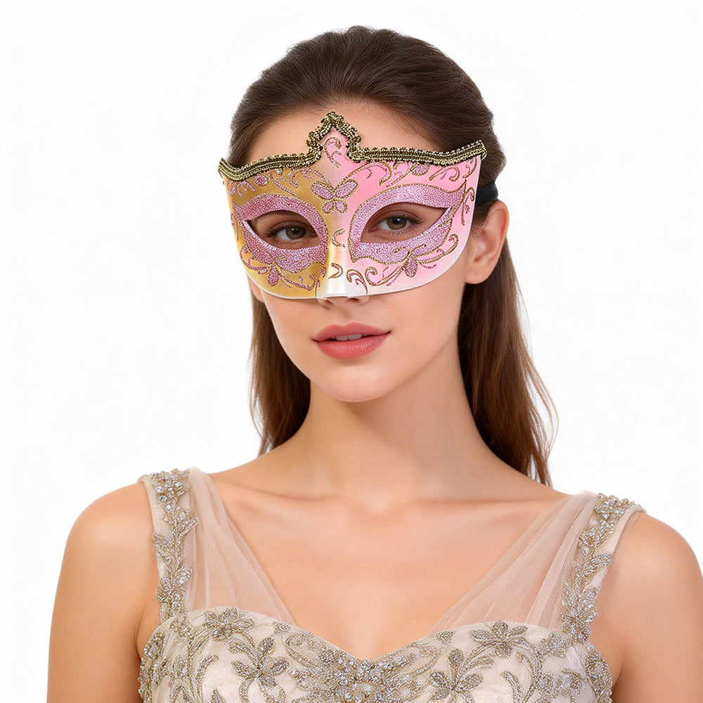 KELLY PINK Soft Gilded Venetian Eye Mask – Romantic Masquerade Style