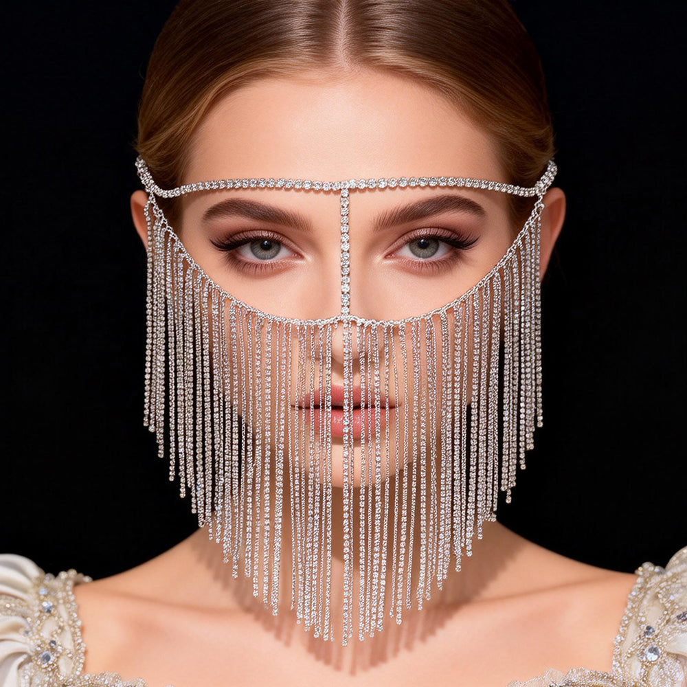 Bianca Crystal Fringe Face Veil Headpiece