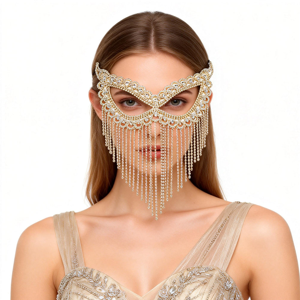 Bianca Gold Beaded Fringe Masquerade Mask