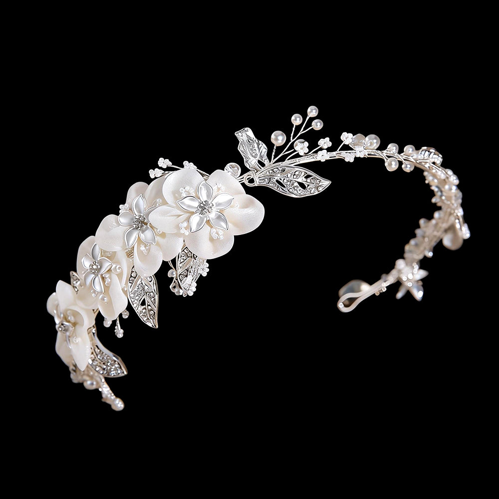 Bianca Gauze Flower & Pearl Headband