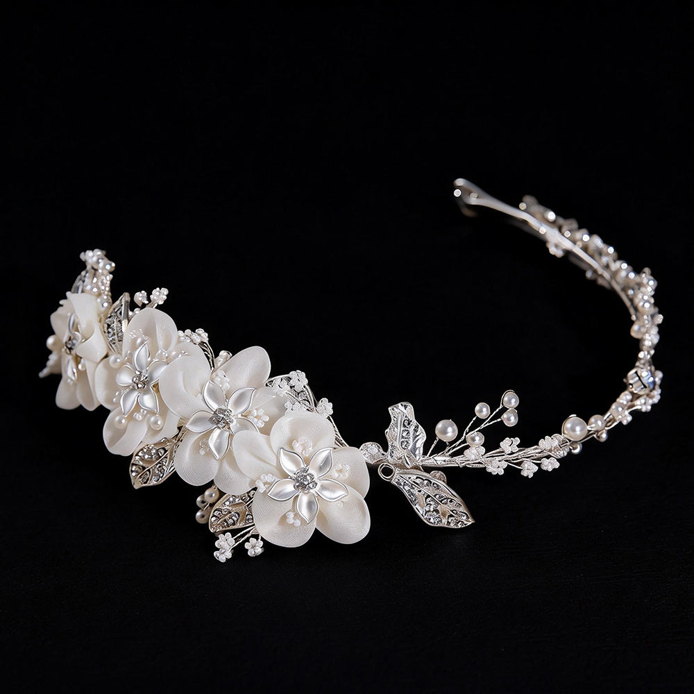 Bianca Gauze Flower & Pearl Headband