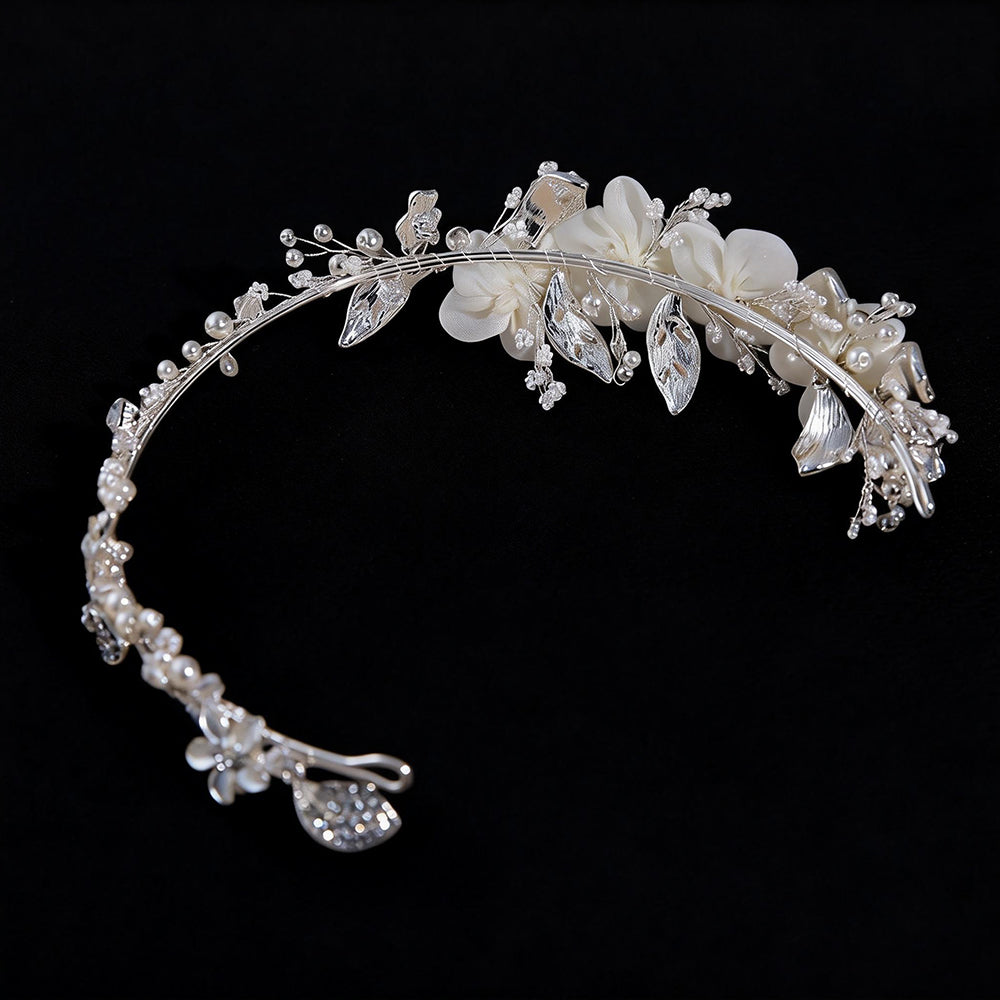 Bianca Gauze Flower & Pearl Headband