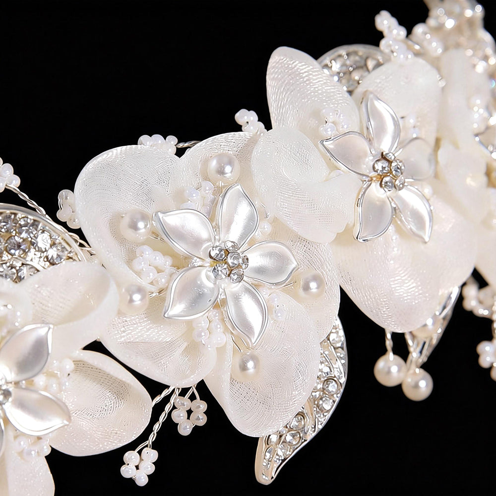 Bianca Gauze Flower & Pearl Headband