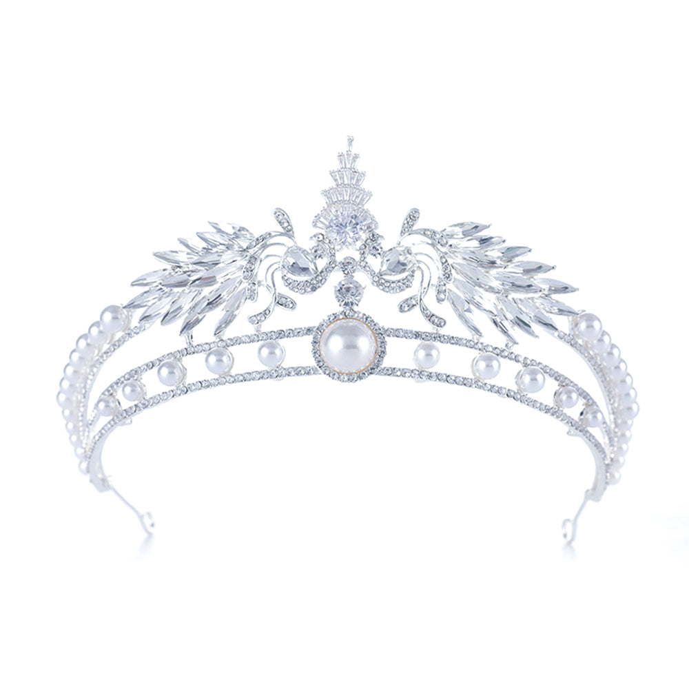 Bianca Silver Pearl Rhinestone Crown