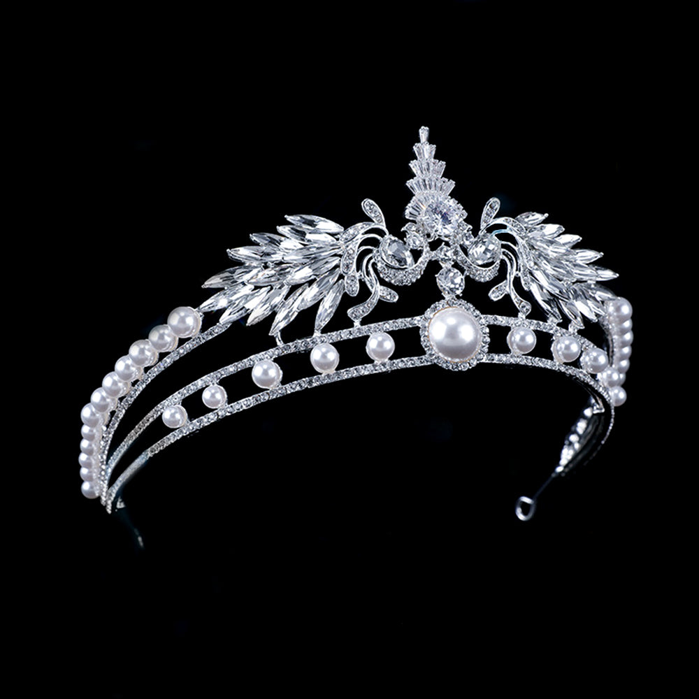 Bianca Silver Pearl Rhinestone Crown
