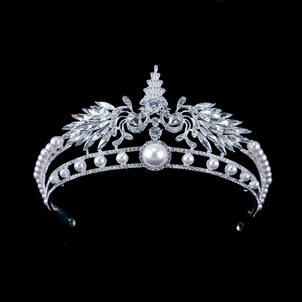 Bianca Silver Pearl Rhinestone Crown