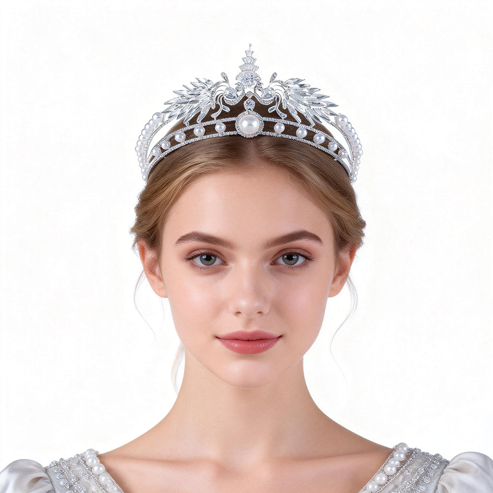 Bianca Silver Pearl Rhinestone Crown