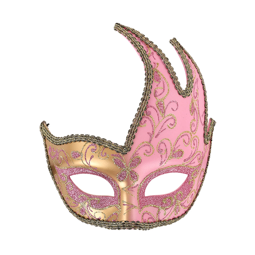 KELLY PINK Baroque Flame-Shaped Masquerade Mask with Ornamental Detailing