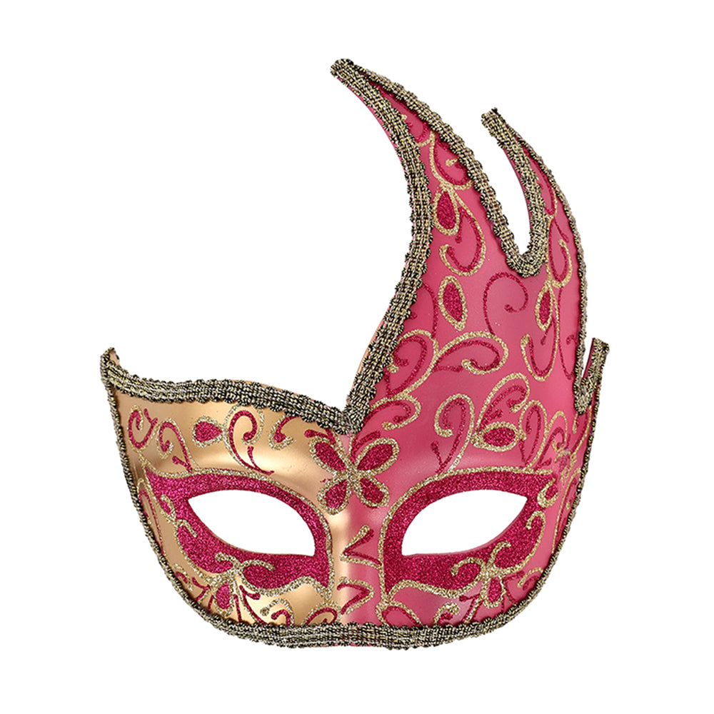 KELLY PINK Baroque Flame-Shaped Masquerade Mask with Ornamental Detailing