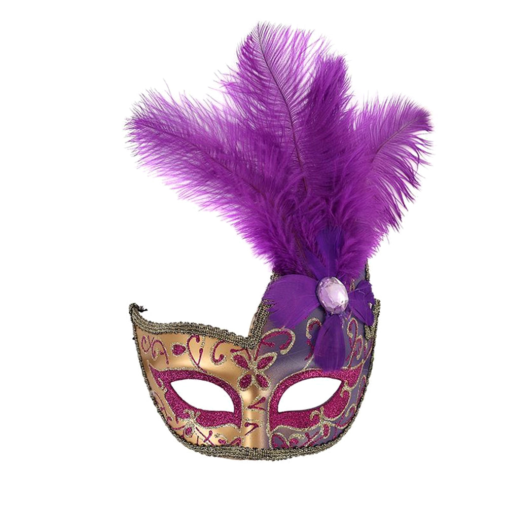 KELLY PINK Baroque Feather Plume Masquerade Mask with Ornamental Detailing