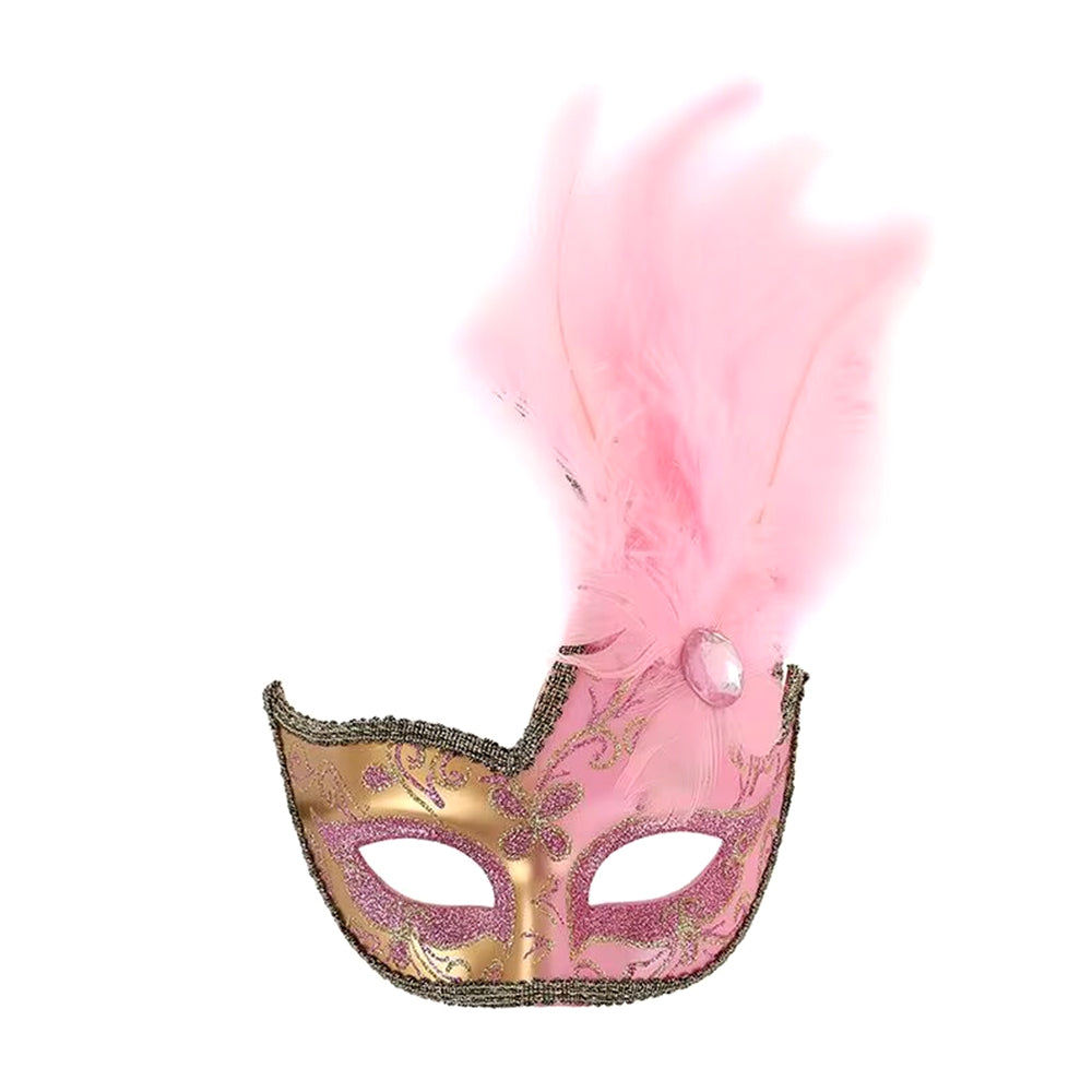 KELLY PINK Baroque Feather Plume Masquerade Mask with Ornamental Detailing