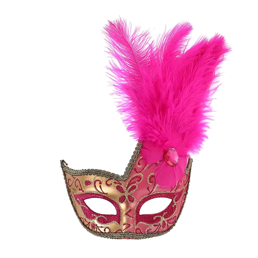 KELLY PINK Baroque Feather Plume Masquerade Mask with Ornamental Detailing