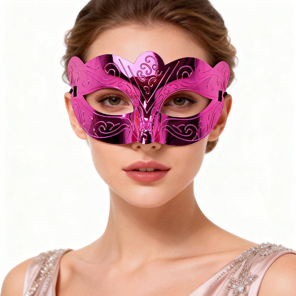 KELLY PINK Metallic Filigree Venetian Eye Mask – Modern Baroque Style