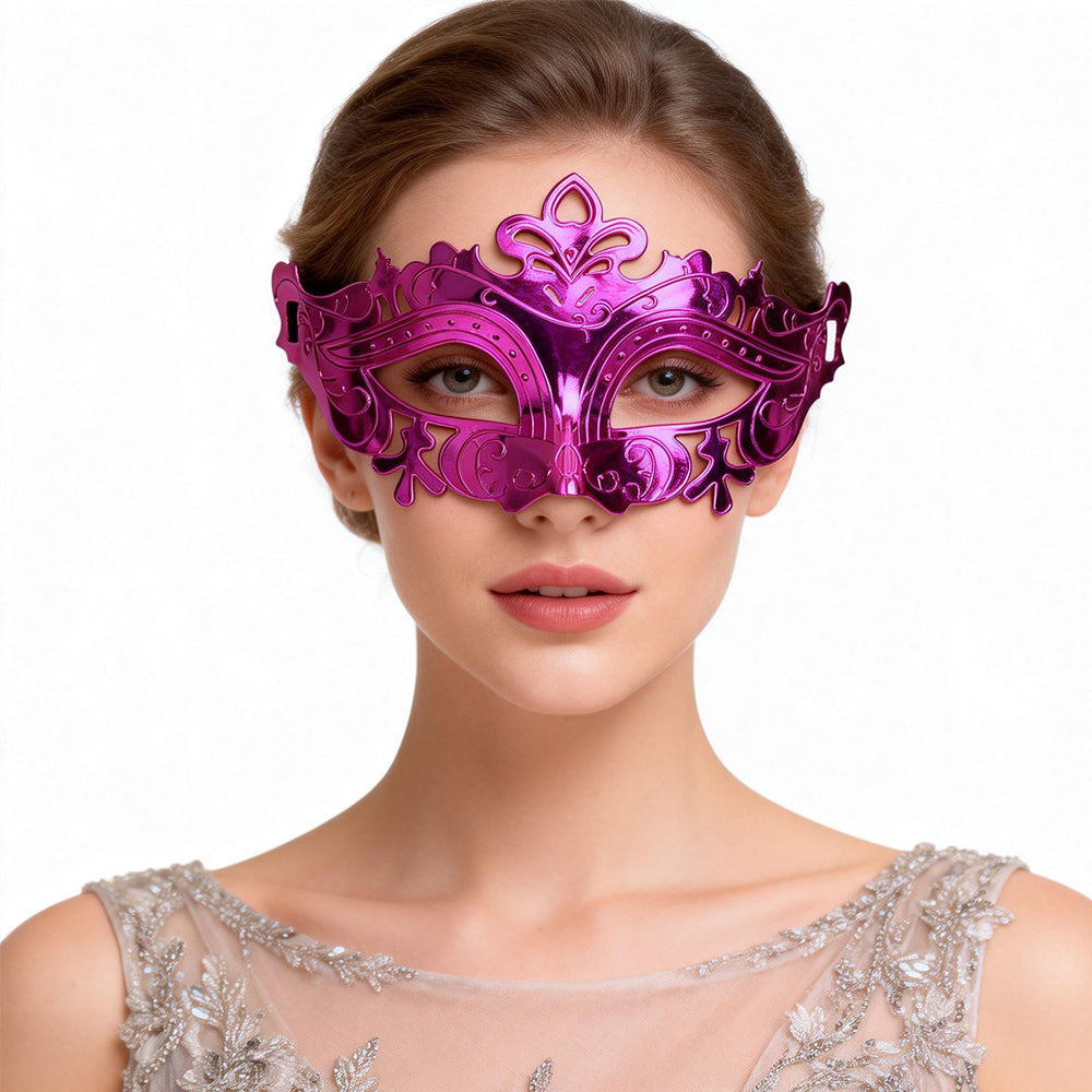 KELLY PINK Crowned Metallic Venetian Eye Mask – Regal Masquerade Style