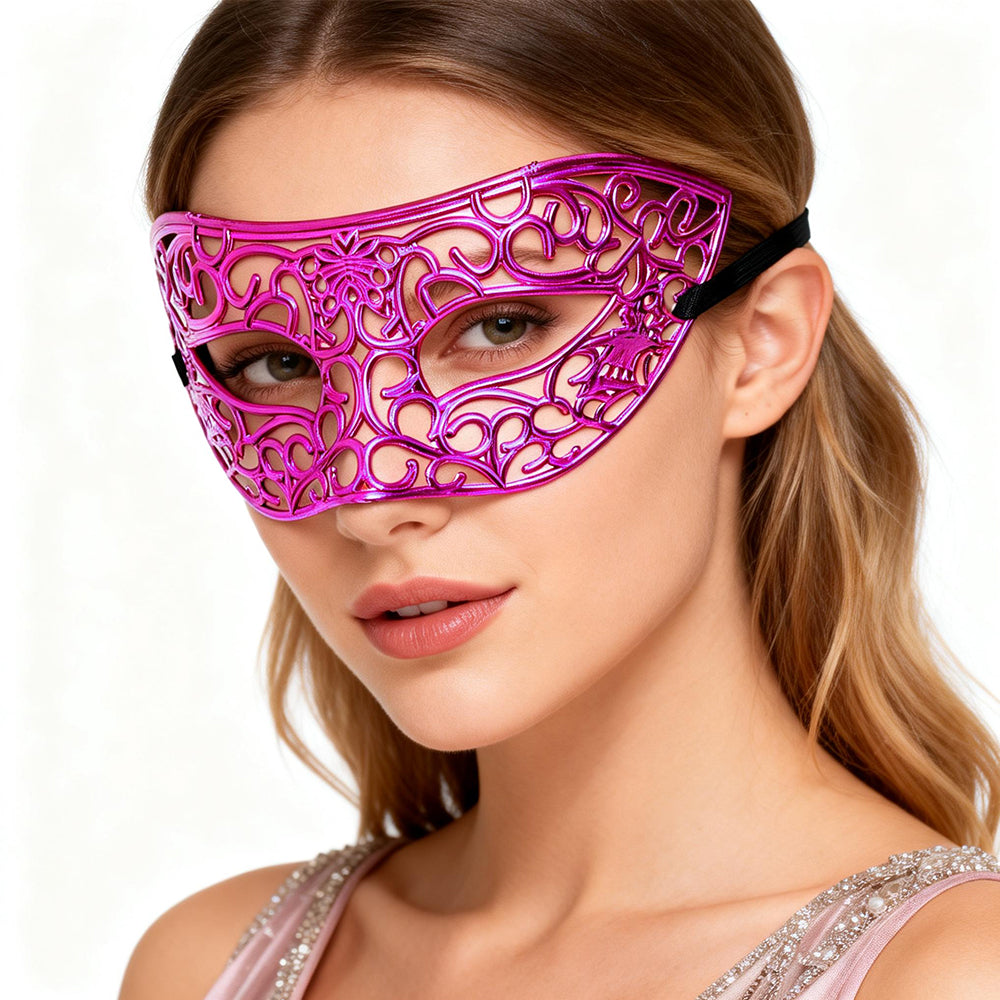 KELLY PINK Openwork Filigree Venetian Eye Mask – Elegant Masquerade Style