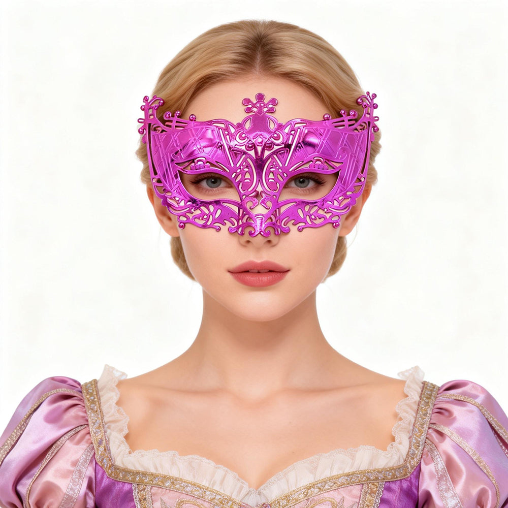 KELLY PINK Ornate Crowned Venetian Eye Mask – Royal Masquerade Style
