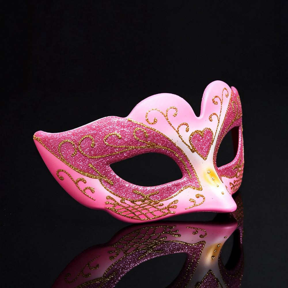 KELLY PINK Heart Motif Venetian Eye Mask – Romantic Masquerade Style