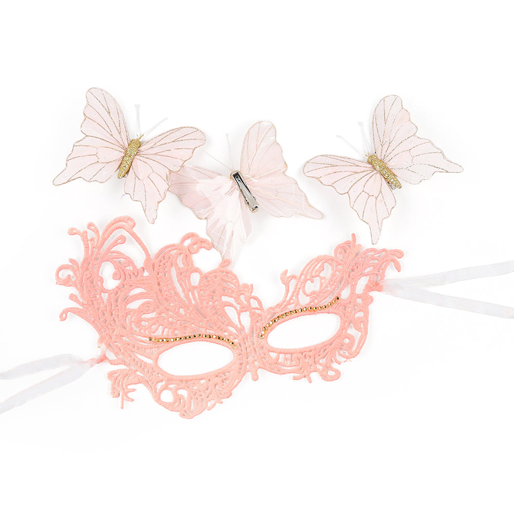 KELLY PINK Butterfly Lace Venetian Eye Mask – Romantic Couture Style