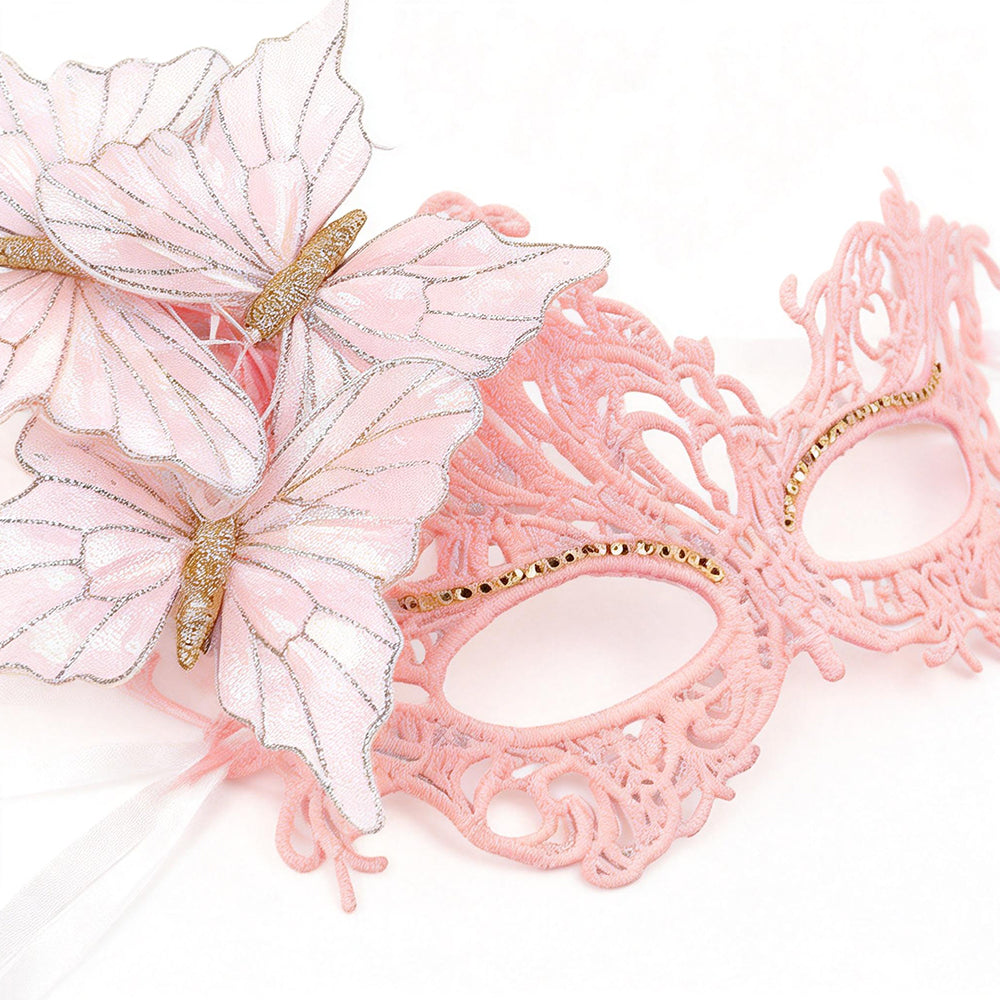 KELLY PINK Butterfly Lace Venetian Eye Mask – Romantic Couture Style