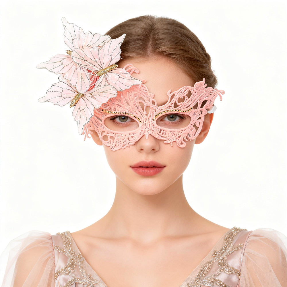 KELLY PINK Butterfly Lace Venetian Eye Mask – Romantic Couture Style